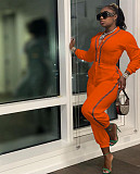 Patchwork Long Sleeve V Neck Bandage Jumpsuit MAE-2130