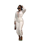 Patchwork Long Sleeve V Neck Bandage Jumpsuit MAE-2130
