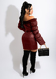 Off Shoulder Long Sleeve Crop Top+Bodycon Skirt Set OSM-7008