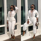 Patchwork Long Sleeve V Neck Bandage Jumpsuit MAE-2130
