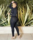 Solid Cross Long Sleeve Crop Top Leggings Set HMS-5519