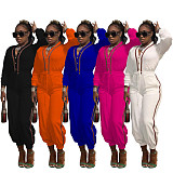 Patchwork Long Sleeve V Neck Bandage Jumpsuit MAE-2130