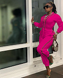 Patchwork Long Sleeve V Neck Bandage Jumpsuit MAE-2130