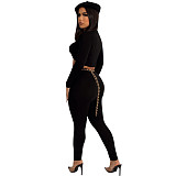 Solid Cross Long Sleeve Crop Top Leggings Set HMS-5519