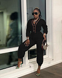 Patchwork Long Sleeve V Neck Bandage Jumpsuit MAE-2130