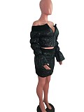 Off Shoulder Long Sleeve Crop Top+Bodycon Skirt Set OSM-7008