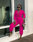Patchwork Long Sleeve V Neck Bandage Jumpsuit MAE-2130