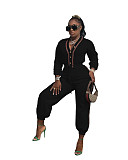 Patchwork Long Sleeve V Neck Bandage Jumpsuit MAE-2130