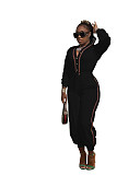 Patchwork Long Sleeve V Neck Bandage Jumpsuit MAE-2130