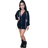 Zipper Front Hooded Bandage Waist Shape Dress HMS-5521