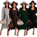 Cardigan Coat+Sleeveless Lace Up Vest Dress Set OSM-3328