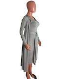 Cardigan Coat+Sleeveless Lace Up Vest Dress Set OSM-3328