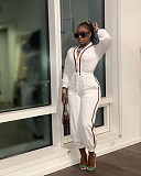 Patchwork Long Sleeve V Neck Bandage Jumpsuit MAE-2130