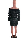 Off Shoulder Long Sleeve Crop Top+Bodycon Skirt Set OSM-7008