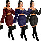 Off Shoulder Long Sleeve Crop Top+Bodycon Skirt Set OSM-7008