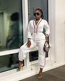 Patchwork Long Sleeve V Neck Bandage Jumpsuit MAE-2130