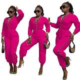 Patchwork Long Sleeve V Neck Bandage Jumpsuit MAE-2130