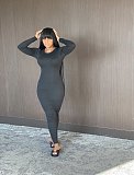 Solid Color Long Sleeve O Neck Bodycon Dress ZAND-31172