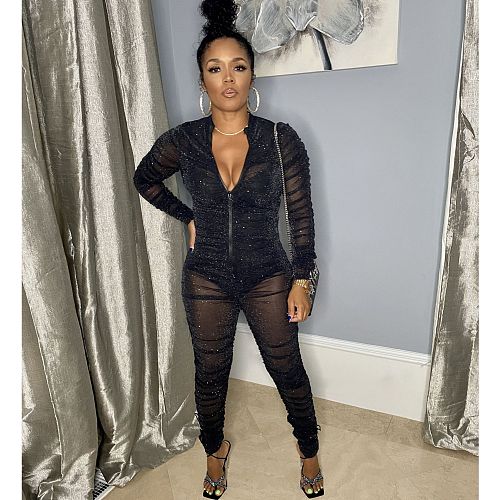 Sleeveless Bodysuit+Mesh See Through Jumpsuit Set FOS-8112