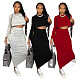 Long Sleeve Crop Top Pleated Ruched Skirts Set HANI-065