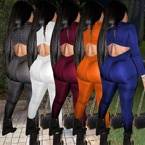 Long Sleeve Open Back Bandage Bodycon Jumpsuit QINGE-51053