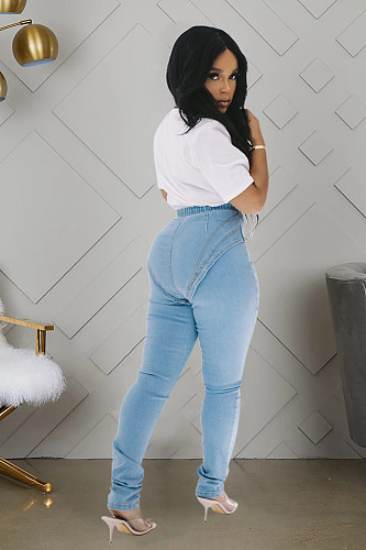 High Waist Stretch Washed Jeans Pencil Pants LX-5009