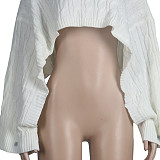 Solid Color Turtleneck Bat Sleeve Sweater Crop Top NY-070