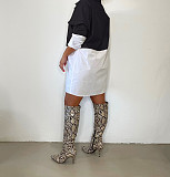 PU Leather Stitching Long Sleeve Shirt Dress MK-3068