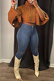 Solid Color Turtleneck Bat Sleeve Sweater Crop Top NY-070