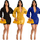 Single-breasted Lantern Sleeve Ruched Dresses FNN-8647