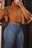 Solid Color Turtleneck Bat Sleeve Sweater Crop Top NY-070