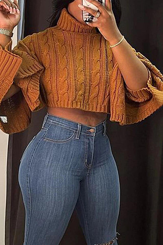 Solid Color Turtleneck Bat Sleeve Sweater Crop Top NY-070