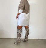 PU Leather Stitching Long Sleeve Shirt Dress MK-3068