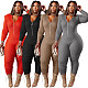 Knitted Long Sleeve Shoulder Padded Hooded Jumpsuit TK-6207