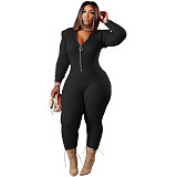 Knitted Long Sleeve Shoulder Padded Hooded Jumpsuit TK-6207