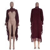 Solid Long Sleeve Tassel Irregular Long Sweaters TR-1188