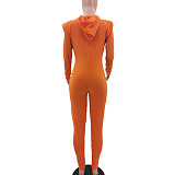 Knitted Long Sleeve Shoulder Padded Hooded Jumpsuit TK-6207