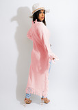 Solid Long Sleeve Tassel Irregular Long Sweaters TR-1188