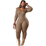 Knitted Long Sleeve Shoulder Padded Hooded Jumpsuit TK-6207