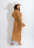 Solid Long Sleeve Tassel Irregular Long Sweaters TR-1188