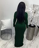 Solid Deep V Neck Long Sleeve Maxi Dress AIL-195