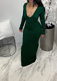 Solid Deep V Neck Long Sleeve Maxi Dress AIL-195