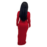 Solid Deep V Neck Long Sleeve Maxi Dress AIL-195