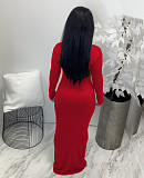 Solid Deep V Neck Long Sleeve Maxi Dress AIL-195