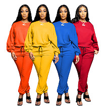 Solid Long Sleeve Thickened T-shirt Sweatpants Set AIL-196