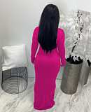 Solid Deep V Neck Long Sleeve Maxi Dress AIL-195