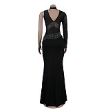 Hot Drilling Mesh One Shoulder Skinny Evening Dress NY-2225