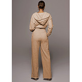 Solid Hooded Crop Top Wide Leg Sweat Pants Set CN-0163