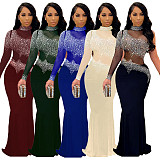 Hot Drilling Mesh One Shoulder Skinny Evening Dress NY-2225