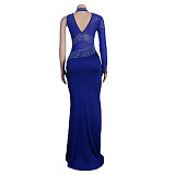 Hot Drilling Mesh One Shoulder Skinny Evening Dress NY-2225